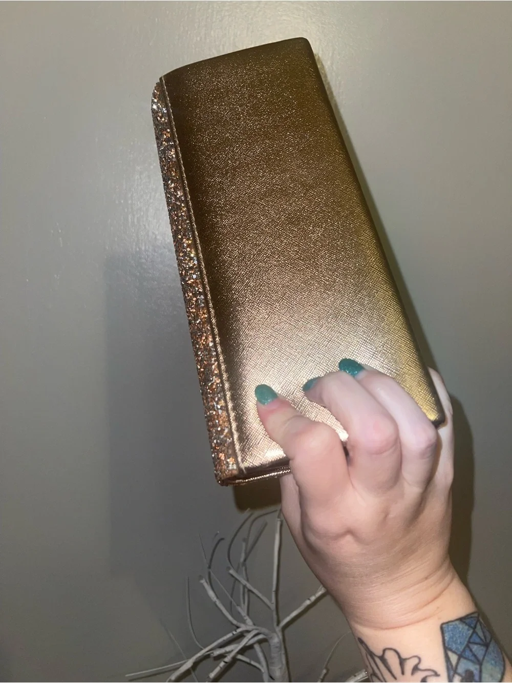 Glitter Clutch Wallet in Rose Gold